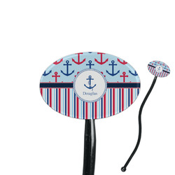 Anchors & Stripes 7" Oval Plastic Stir Sticks - Black - Double Sided (Personalized)