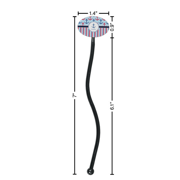 Anchors & Stripes Black Plastic 7" Stir Stick - Oval - Dimensions