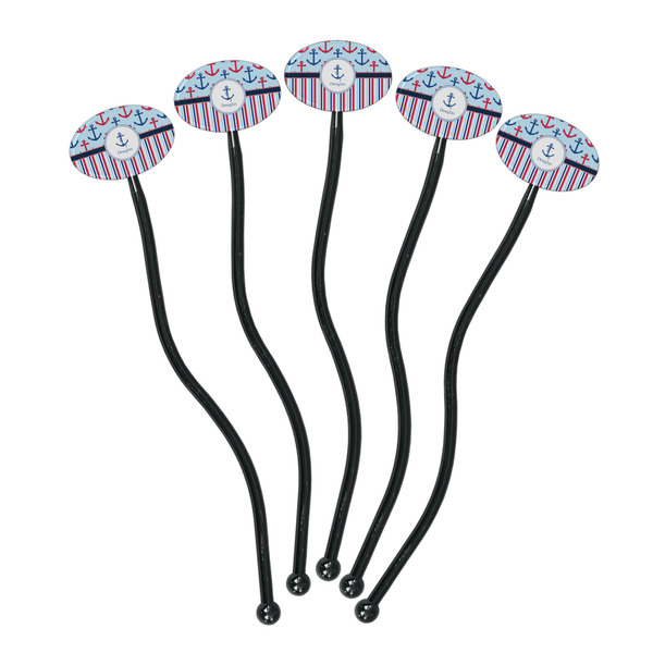 Anchors & Stripes Black Plastic 7" Stir Stick - Oval - Fan