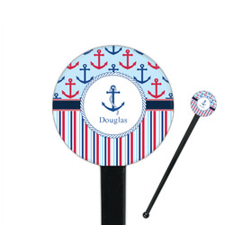 Anchors & Stripes 7" Round Plastic Stir Sticks - Black - Double Sided (Personalized)