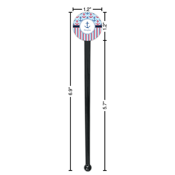 Anchors & Stripes Black Plastic 7" Stir Stick - Round - Dimensions