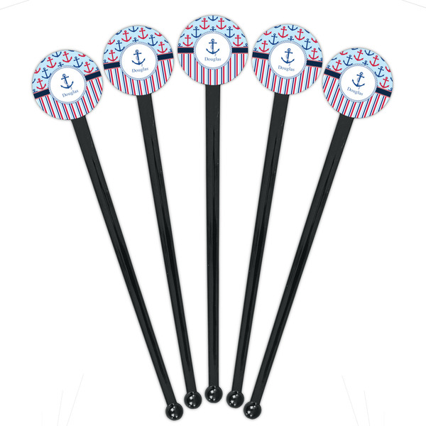 Anchors & Stripes Black Plastic 7" Stir Stick - Round - Fan View