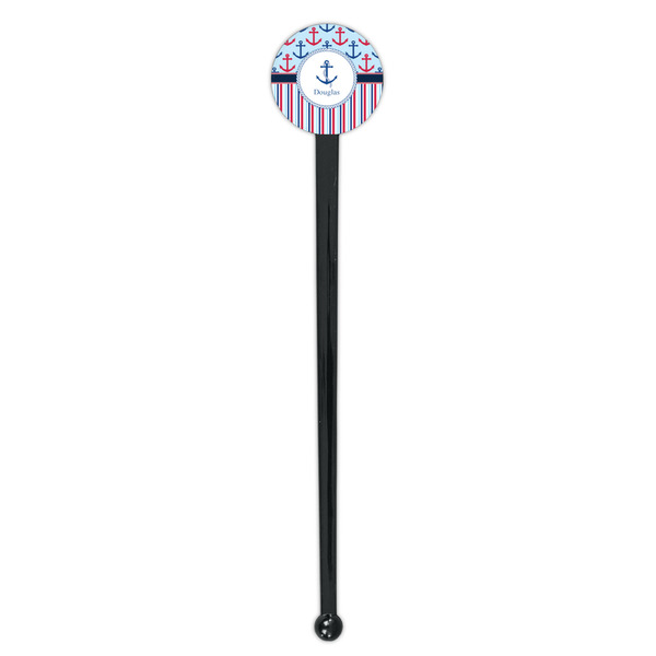 Anchors & Stripes Black Plastic 7" Stir Stick - Round - Single Stick
