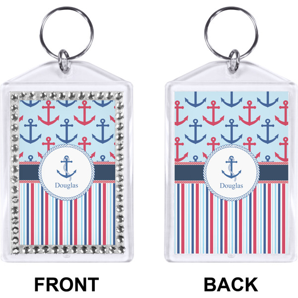 Anchors & Stripes Bling Keychain (Front + Back)