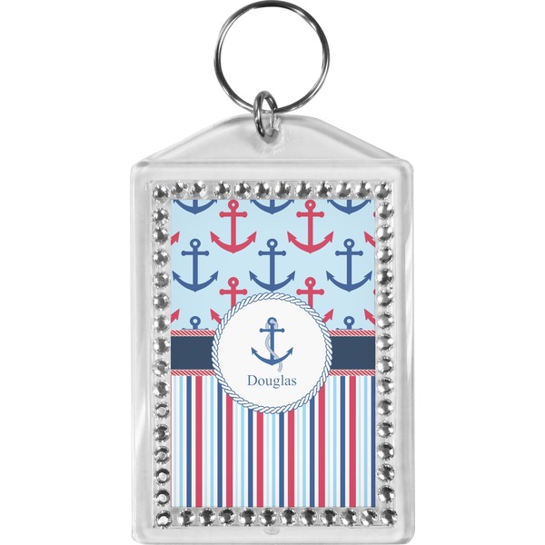 Custom Anchors & Stripes Bling Keychain (Personalized)