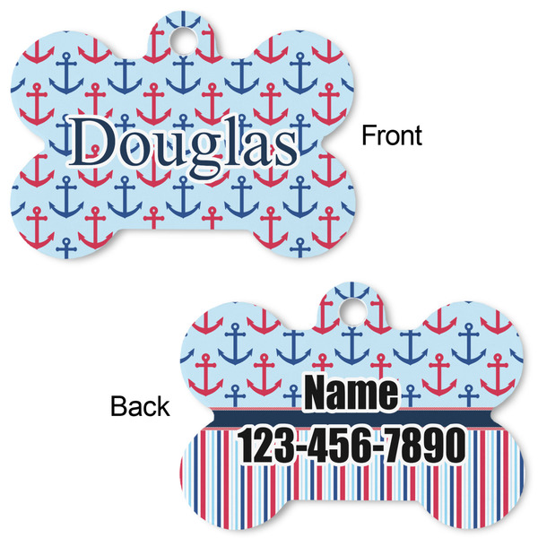 Anchors & Stripes Bone Shaped Dog ID Tag - Large - Approval