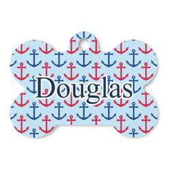 Anchors & Stripes Bone Shaped Dog ID Tag (Personalized)