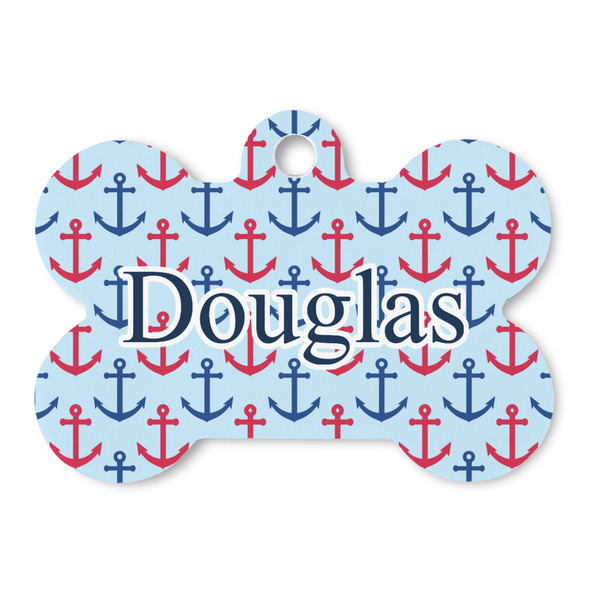 Custom Anchors & Stripes Bone Shaped Dog ID Tag (Personalized)