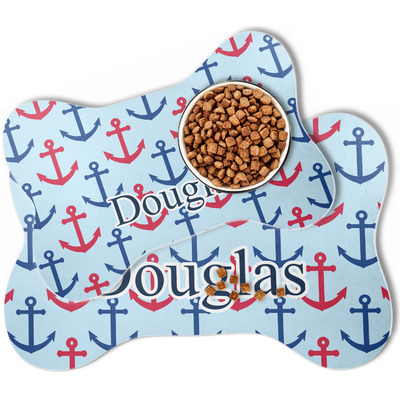 Anchors & Stripes Bone Shaped Dog Food Mat (Personalized)