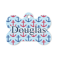 Anchors & Stripes Bone Shaped Dog ID Tag - Small (Personalized)