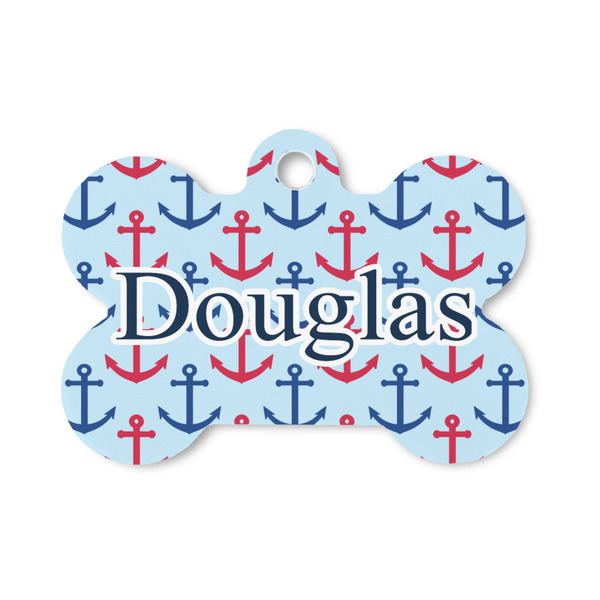 Custom Anchors & Stripes Bone Shaped Dog ID Tag - Small (Personalized)