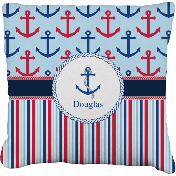 Custom Anchors & Stripes Faux-Linen Throw Pillow 16" (Personalized)