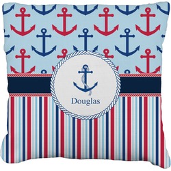 Anchors & Stripes Faux-Linen Throw Pillow 18" (Personalized)