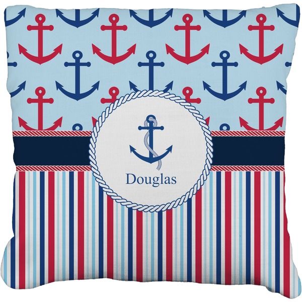 Custom Anchors & Stripes Faux-Linen Throw Pillow 18" (Personalized)
