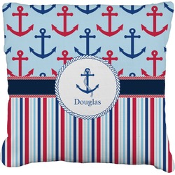 Anchors & Stripes Faux-Linen Throw Pillow 20" (Personalized)