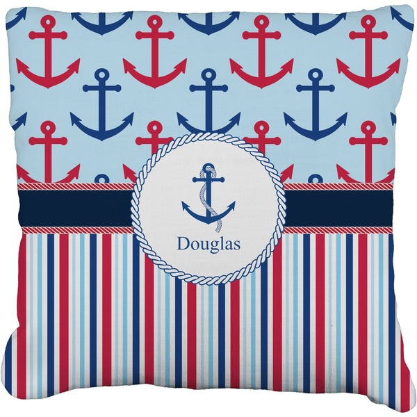 Custom Anchors & Stripes Faux-Linen Throw Pillow 20" (Personalized)