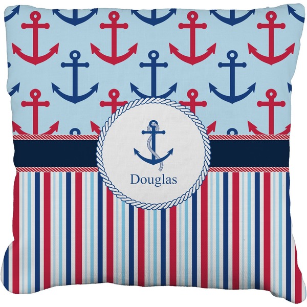 Custom Anchors & Stripes Faux-Linen Throw Pillow 20" (Personalized)