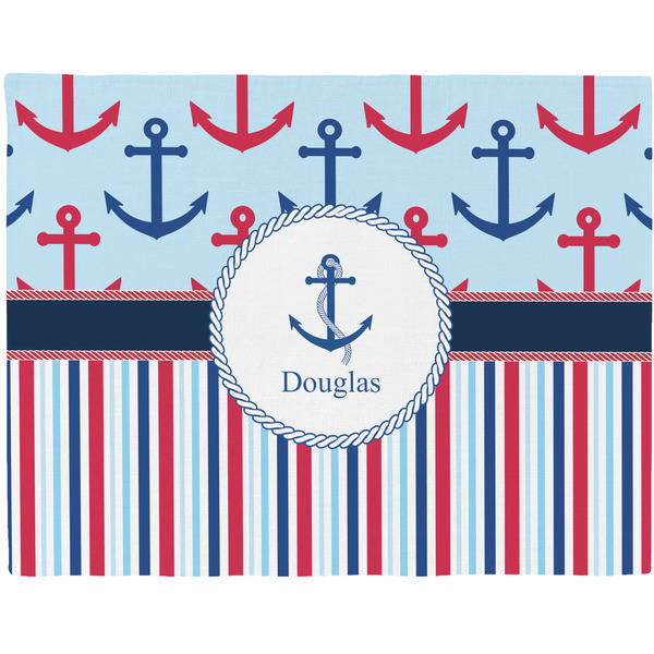 Custom Anchors & Stripes Woven Fabric Placemat - Twill w/ Name or Text