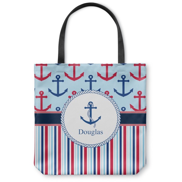 Custom Anchors & Stripes Canvas Tote Bag - Small - 13"x13" (Personalized)