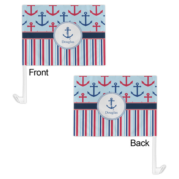 Anchors & Stripes Car Flag - 11" x 8" - Front & Back View