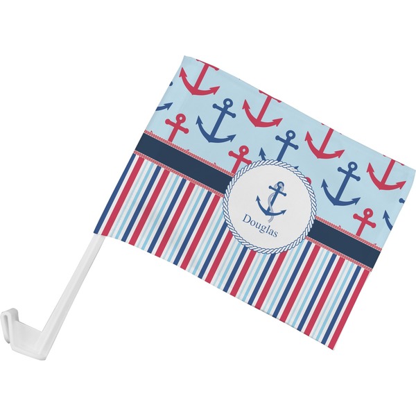 Custom Anchors & Stripes Car Flag - Small w/ Name or Text