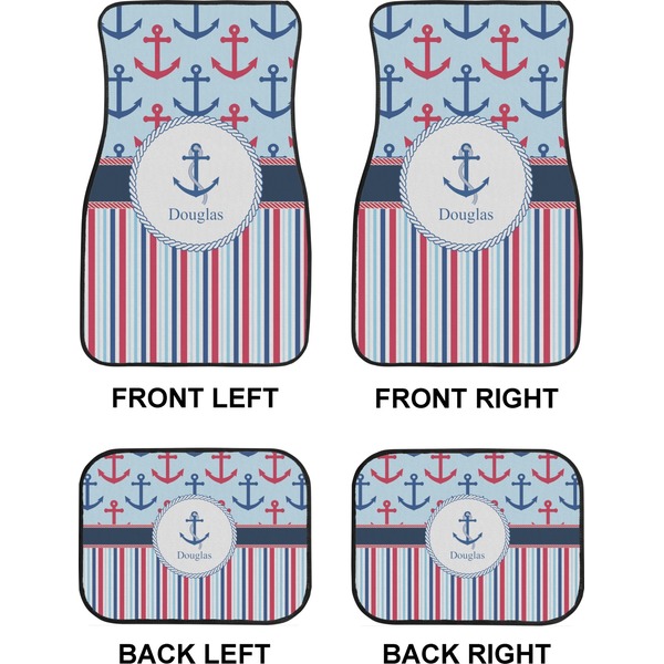 Anchors & Stripes Car Floor Mats Set (2F + 2B)