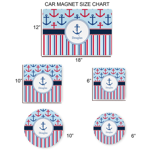 Anchors & Stripes Car Magnets - SIZE CHART