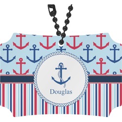Anchors & Stripes Rear View Mirror Ornament (Personalized)