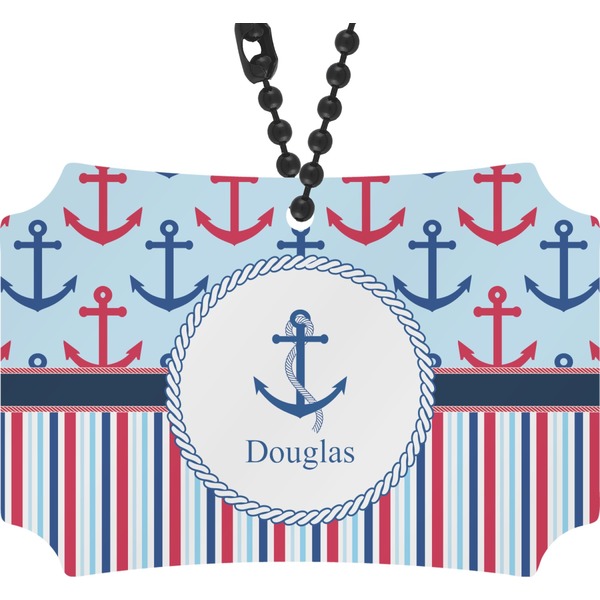 Custom Anchors & Stripes Rear View Mirror Ornament (Personalized)