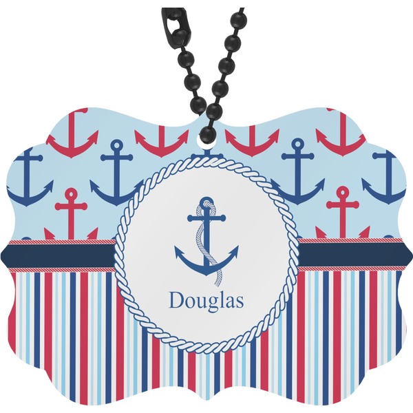Custom Anchors & Stripes Rear View Mirror Decor (Personalized)
