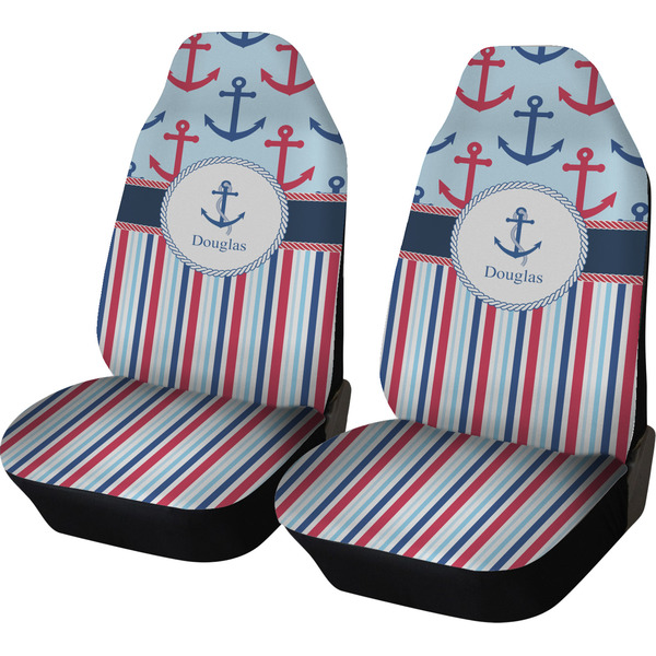 Custom Anchors & Stripes Car Seat Covers (Set of Two) (Personalized)