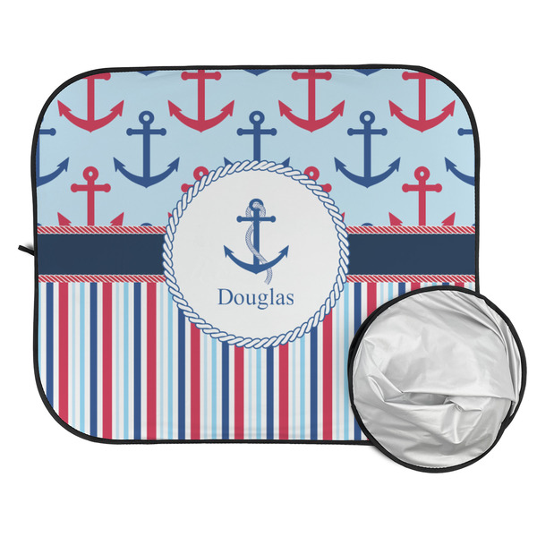 Anchors & Stripes Car Sun Shades - FOLDED & UNFOLDED