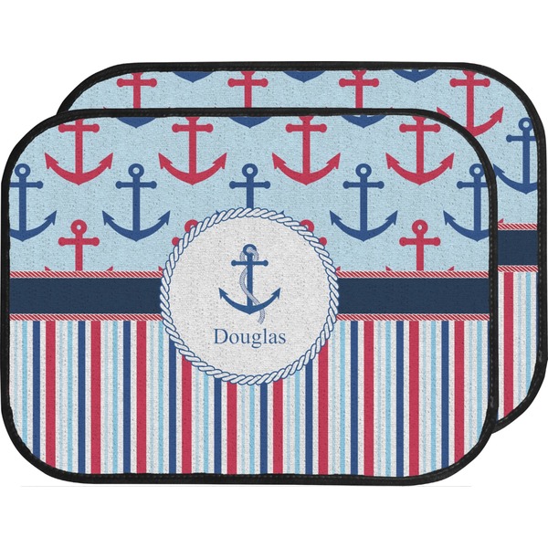 Anchors & Stripes Custom Car Floor Mats Set (2Front & 2Back)