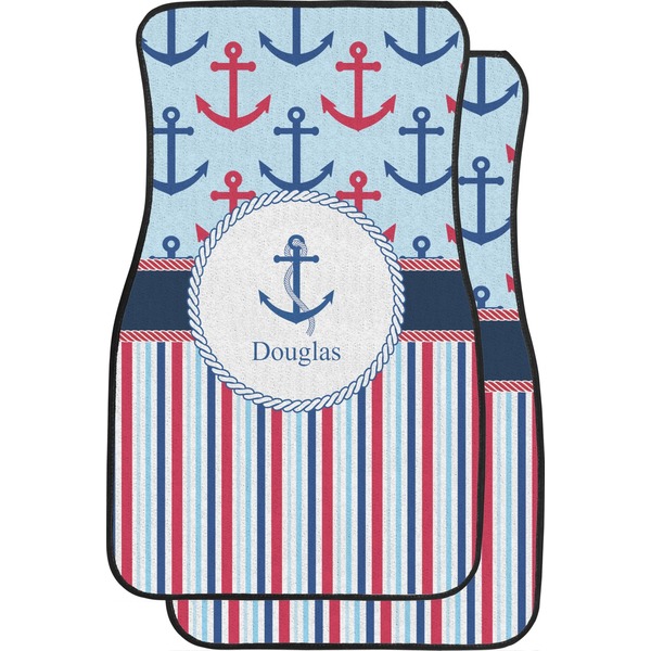 Custom Anchors & Stripes Car Floor Mats (Front Seat) (Personalized)