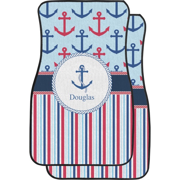 Anchors & Stripes Custom Car Floor Mats Set (2Front & 2Back)