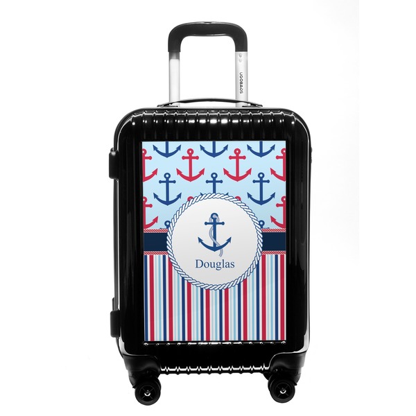 Custom Anchors & Stripes Carry On Hard Shell Suitcase (Personalized)