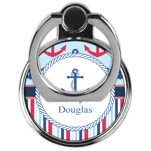 Anchors & Stripes Cell Phone Ring Stand & Holder - Front (Collapsed)