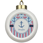 Anchors & Stripes Ceramic Ball Ornament (Personalized)