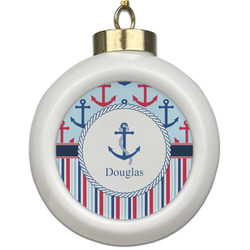 Anchors & Stripes Ceramic Ball Ornament (Personalized)