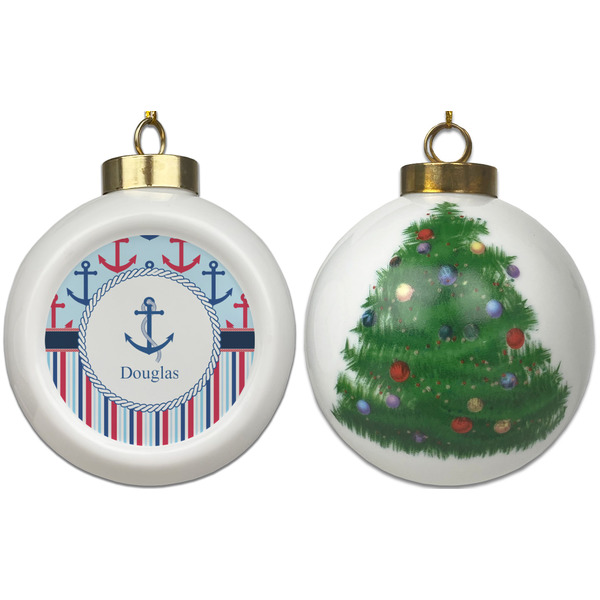 Anchors & Stripes Ceramic Christmas Ornament - X-Mas Tree (APPROVAL)