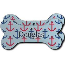 Anchors & Stripes Ceramic Dog Ornament - Front & Back w/ Name or Text