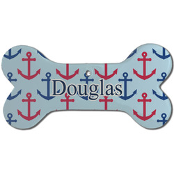 Anchors & Stripes Ceramic Dog Ornament - Front w/ Name or Text