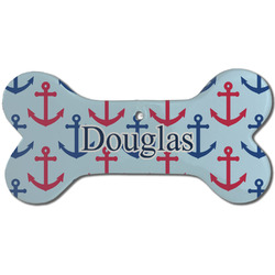 Anchors & Stripes Ceramic Dog Ornament - Front w/ Name or Text