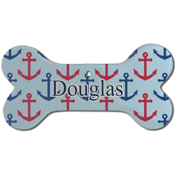 Anchors & Stripes Ceramic Flat Ornament - Bone Front