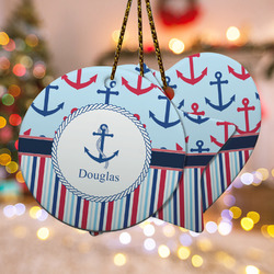 Anchors & Stripes Ceramic Ornament w/ Name or Text