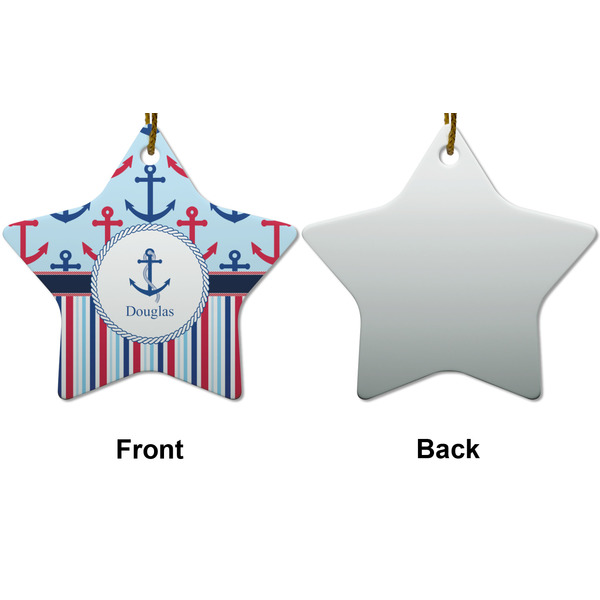 Anchors & Stripes Ceramic Flat Ornament - Star Front & Back (APPROVAL)