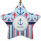 Anchors & Stripes Star Ceramic Ornament w/ Name or Text