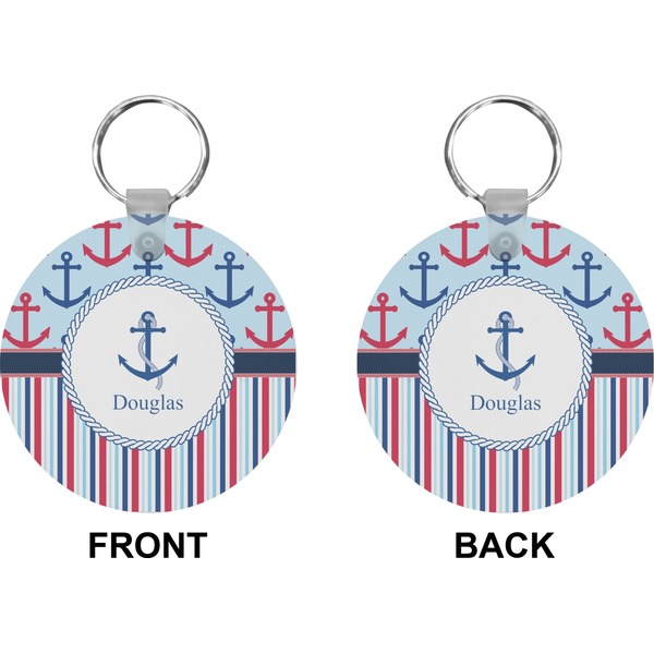 Anchors & Stripes Circle Keychain (Front + Back)