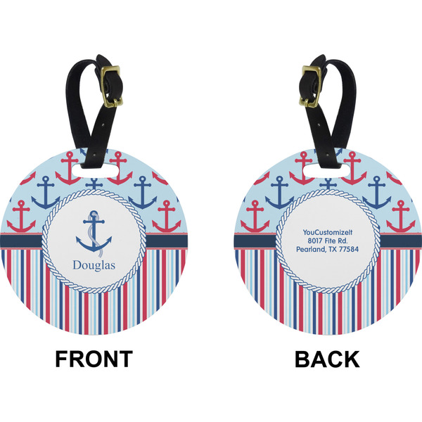 Anchors & Stripes Circle Luggage Tag (Front + Back)