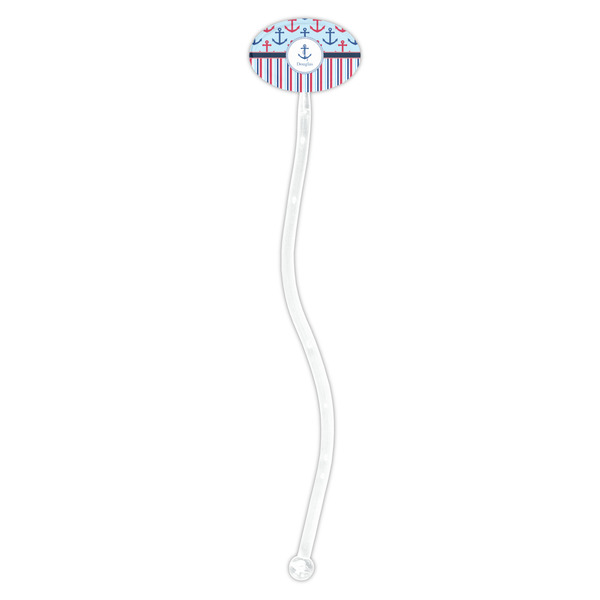 Anchors & Stripes Clear Plastic 7" Stir Stick - Oval - Single Stick
